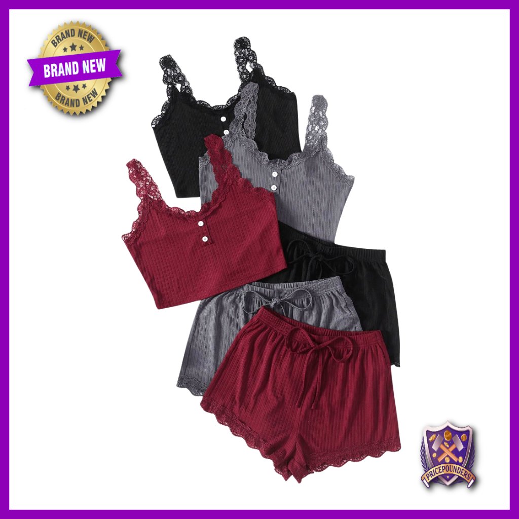 Ribbed Knit Sleeveless Crop Cami Top And Shorts Pajama Set
